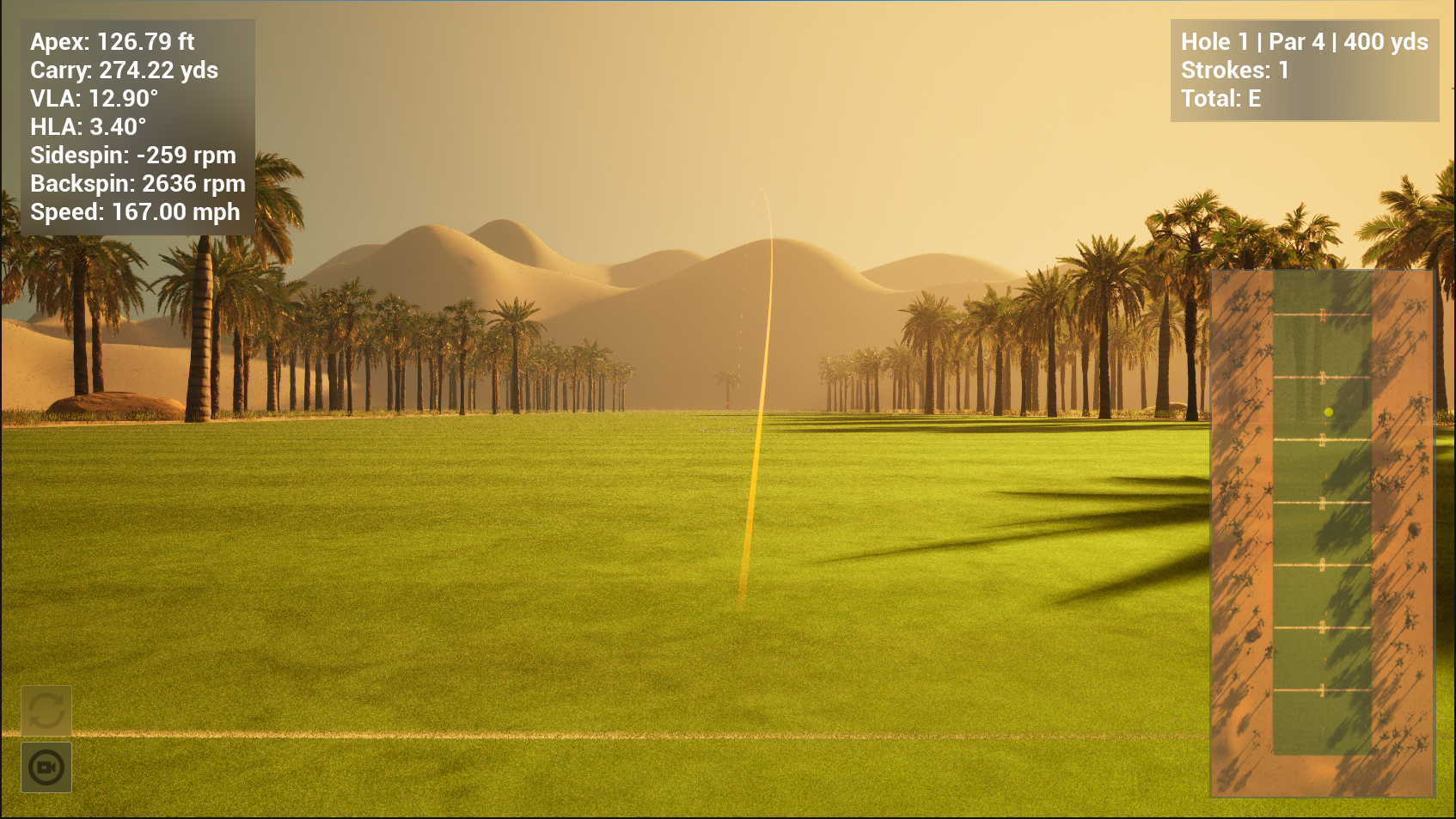 Driving range view with shot tracer